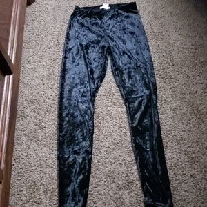 Black faux velvet leggings